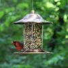 Copper Bird Feeder with Cylindrical Seed Tube and Surrounding Perch 2 LB Seed Capacity