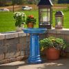 Traditional Outdoor Electric Blue Ceramic Bird Bath and Base 2 Gallon