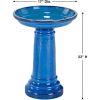 Traditional Outdoor Electric Blue Ceramic Bird Bath and Base 2 Gallon