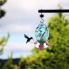 Blown Glass Hummingbird Bird Feeder with Perch and 4 Feeding Ports Multi-colored-Blue