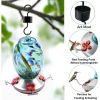 Blown Glass Hummingbird Bird Feeder with Perch and 4 Feeding Ports Multi-colored-Blue