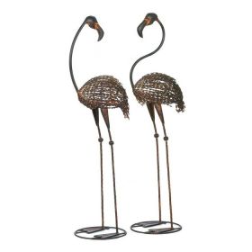Set of 2 Standing Metal Wild Flamingo Outdoor Statues 42” Tall