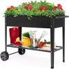 Metal Elevated Raised Bed Planter Wheeled Cart 37”x15”x8”