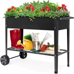 Metal Elevated Raised Bed Planter Wheeled Cart 37”x15”x8”