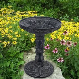 Outdoor Fiberglass Bird Bath in Black Stone Finish 20” Diameter