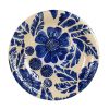 Ivory & Blue Floral Glazed Ceramic Bird Bath 16.5 Inch Diameter