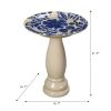 Ivory & Blue Floral Glazed Ceramic Bird Bath 16.5 Inch Diameter