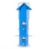 6 Perch Outdoor Garden Metal Tube Bird Feeder in Blue 18” Height