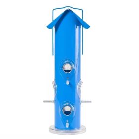 6 Perch Outdoor Garden Metal Tube Bird Feeder in Blue 18” Height