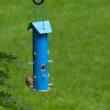 6 Perch Outdoor Garden Metal Tube Bird Feeder in Blue 18” Height