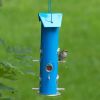 6 Perch Outdoor Garden Metal Tube Bird Feeder in Blue 18” Height