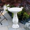 Off-White Ceramic Birdbath in Antique Finish 16” Diameter Basin