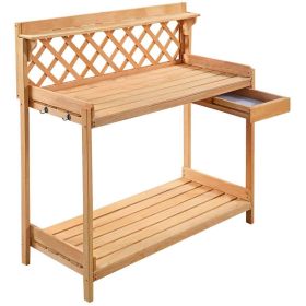 Natural Fir Potting Bench with Lattice Back and Drawer 45x45”H