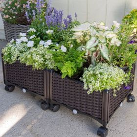 2 PC Garden In/Outdoor Planter Boxes on Wheels in PP Rattan