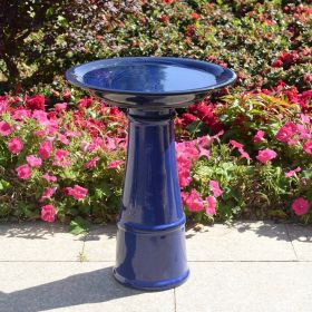Blue Ceramic Bird Bath 1/2 Gal Water Basin - Branch Detailing