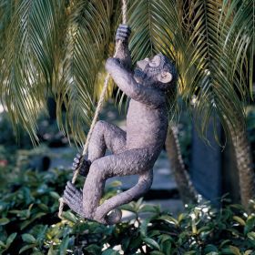 Outdoor Climbing Monkey Garden Statue with Hemp Rope 20” H
