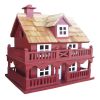 Red Victorian Cottage Birdhouse Freestanding - Made of Kiln Dried Hardwood 1.25” Opening