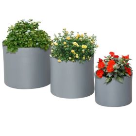 Set of 3 Grey Round Outdoor Planter Pots in Descending Sizes