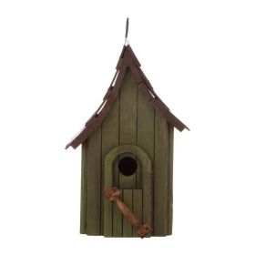 Outdoor Hanging Dark Green Wooden Bird House for the Garden 12” Tall