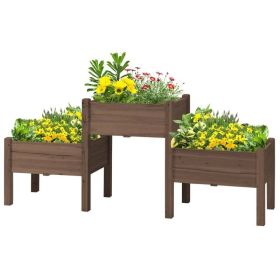 Brown Fir Wood Outdoor Planter with 3 Boxes 73”x18”x32”