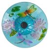 Glass Bowl Dragonfly Bird Bath with Solar Light and Metal Stand