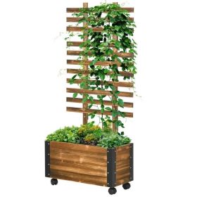 Wooden Garden Planter Box w/ Trellis on Wheels Brown 26x58”