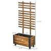 Wooden Garden Planter Box w/ Trellis on Wheels Brown 26x58”