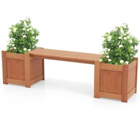 2 Wood Raised Bed Planter boxes with Garden Bench 68"x16"x18"