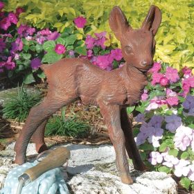 Outdoor Baby Deer Garden Statue in Bronze Metal Finish 15” H