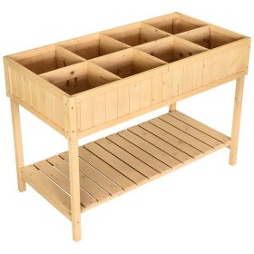 Solid Fir Wood 8 Grid Elevated Planter Box 43.25” x 18” x 30”
