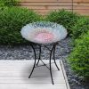 Peacock Inspired Glass Mosaic Bird Bath with Metal Stand 18” Dia