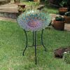 Peacock Inspired Glass Mosaic Bird Bath with Metal Stand 18” Dia