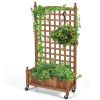 Natural Wood Outdoor Planter Box w/ Trellis on Wheels 25x50”H