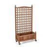 Natural Wood Outdoor Planter Box w/ Trellis on Wheels 25x50”H