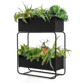 Black Modern 2-Tier Metal Raised Planter Box 24” x 10” x 29.5”
