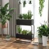 Black Modern 2-Tier Metal Raised Planter Box 24” x 10” x 29.5”
