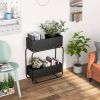 Black Modern 2-Tier Metal Raised Planter Box 24” x 10” x 29.5”