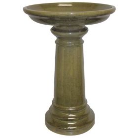 Outdoor Garden Bird Bath in Olive-Green Ceramic 17” Diameter