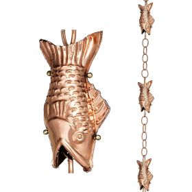 Pure Polished Hammered Copper Rain Chain with 4 Fish Cups 8.5 Ft