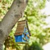 Hanging Solid Wood Farmhouse Birdhouse with Colorful Motif 1.18” Entry Hole