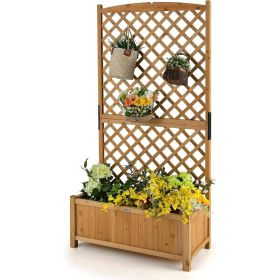 Fir Wood Garden Outdoor Planter Box with Tall Trellis 36x15x71”