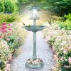 Outdoor Garden Bird Bath in Green Patina Finish with Solar Light