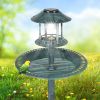 Outdoor Garden Bird Bath in Green Patina Finish with Solar Light