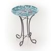 Teal Blue & Green Mosaic Glass Bird Bath with Metal Stand 17"D