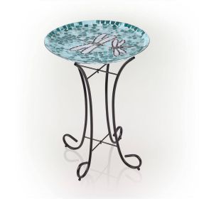 Teal Blue & Green Mosaic Glass Bird Bath with Metal Stand 17"D