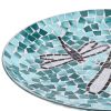 Teal Blue & Green Mosaic Glass Bird Bath with Metal Stand 17"D