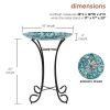 Teal Blue & Green Mosaic Glass Bird Bath with Metal Stand 17"D