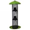 Outdoor Metal Mesh Tube Hanging Bird Feeder with Green Top and Perch 16.5” Height