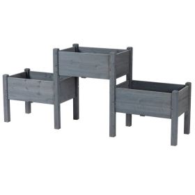 3 Connected Elevated Planter Boxes - Each Box 24” x 17” in Grey