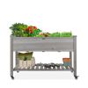 Fir Elevated Raised Bed with Shelf and Locking Wheels in Gray